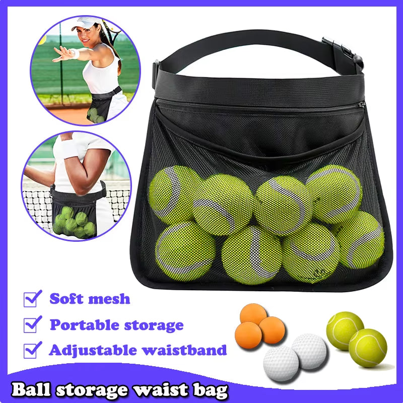 Tennis Ball Holder Adjustable Tennis Ball Waist Bag Sweatproof Mesh Cloth Ball Pouch Pickleball Training Holding Bag Accessory