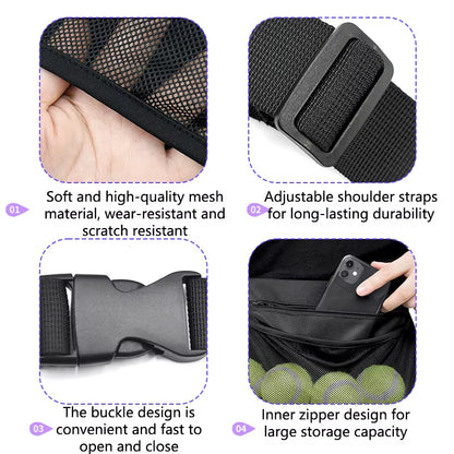 Tennis Ball Holder Adjustable Tennis Ball Waist Bag Sweatproof Mesh Cloth Ball Pouch Pickleball Training Holding Bag Accessory