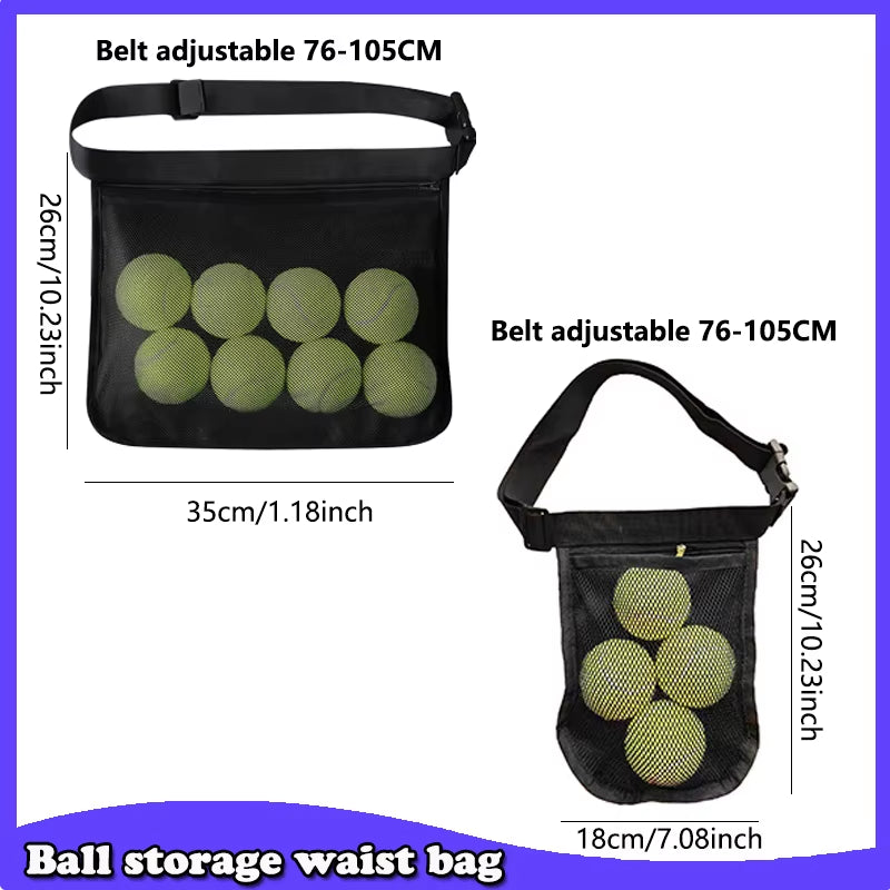 Tennis Ball Holder Adjustable Tennis Ball Waist Bag Sweatproof Mesh Cloth Ball Pouch Pickleball Training Holding Bag Accessory